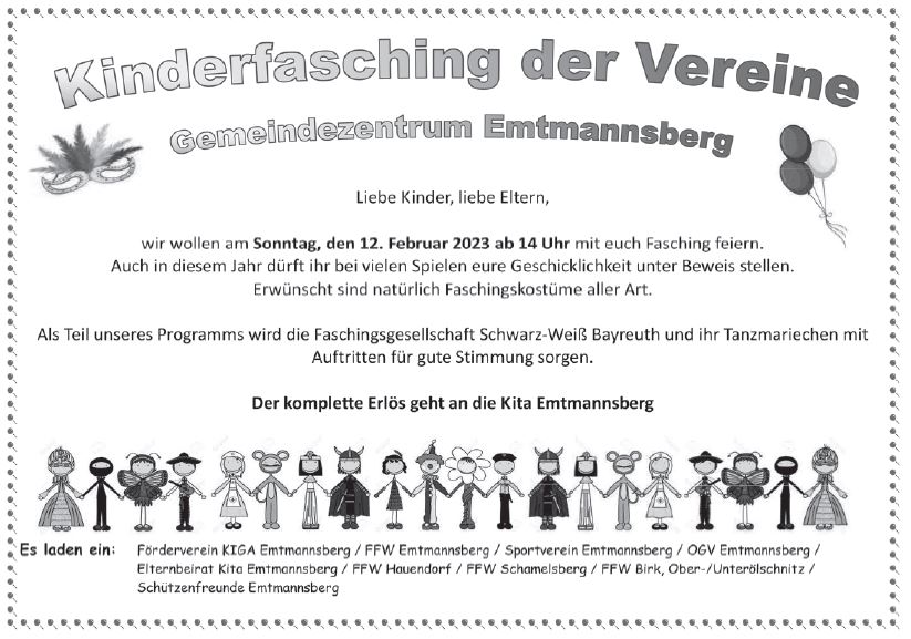 Flyer Kinderfasching Vereine Emtmannsberg